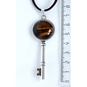 Кулон из тигрового глаза "ключик", круг 20мм