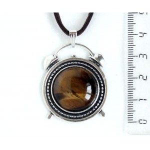 Кулон из тигрового глаза, круг 20мм, оправа "будильник"
