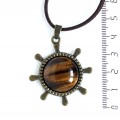 Кулон из тигрового глаза, круг 20мм, оправа "штурвал" цвет бронза