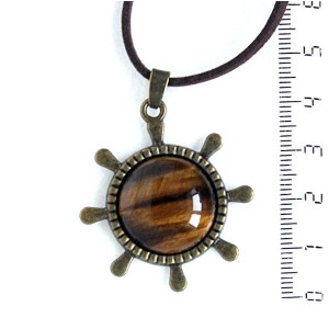 Кулон из тигрового глаза, круг 20мм, оправа "штурвал" цвет бронза