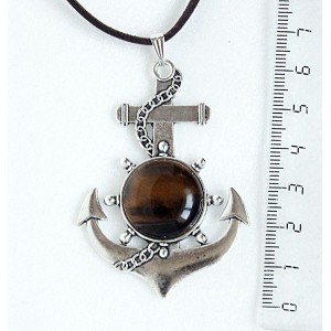 Кулон из тигрового глаза "якорь", круг 20мм