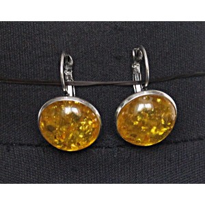 Cерьги из янтаря (переплавленый), цвет желтый, круг 18мм