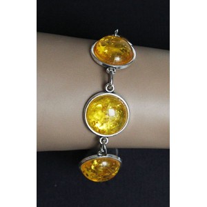 Браслет из янтаря (переплавленый)  на цепочке, цвет желтый, 5 кабошонов, круг 18мм