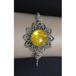 Браслет из янтаря (переплавленый) "цветок", цвет желтый, круг 18мм