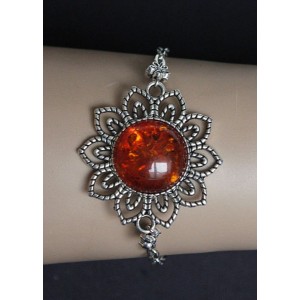 Браслет из янтаря (переплавленый) "цветок", цвет коньячный, круг 18мм