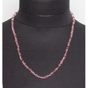 Бусы из турмалина розового, галтовка+хрусталь