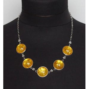 Колье из янтаря (переплавленый) на цепочке, цвет желтый, круг 18мм