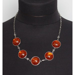 Колье из янтаря (переплавленый)  на цепочке, цвет коньячный, круг 20мм