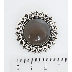 Брошь из агата серого "подсолнух", круг 20мм