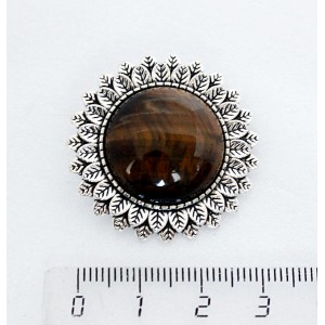 Брошь из тигрового глаза "подсолнух", круг 20мм