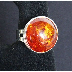 Кольцо с янтарем (переплавленый), цвет коньячный, круг 18мм, безразмерное