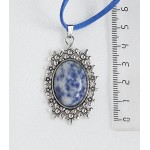 Кулон из лазурита (бело-синий), овал 25х18мм, оправа "клумба"