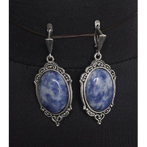 Cерьги из лазурита (бело-синий) "медальон", овал 25х18мм, швензы посеребрение