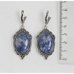 Cерьги из лазурита (бело-синий) "медальон", овал 25х18мм, швензы посеребрение