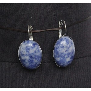Cерьги из лазурита (бело-синий), овал 25х18мм замок петелька