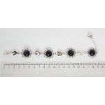 Браслет из агата черного "ромашки и сердечки", круг 12мм