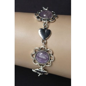 Браслет из аметиста "ромашки и сердечки", круг 12мм