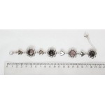 Браслет из родонита "ромашки и сердечки", круг 12мм