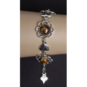 Браслет из тигрового глаза "ромашки и сердечки", круг 12мм