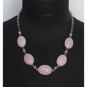  Колье из кварца розового, овалы 25х18мм, 5 камней, на цепочке