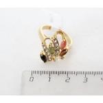 Кольцо мульти "5 рис волна" (коралл, нефрит, опал, тигровый глаз, черный оникс)