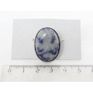 Кольцо с лазуритом (бело-синий), овал 25х18мм, безразмерное (литая оправа)