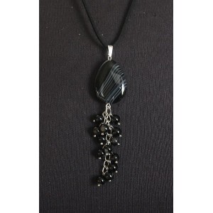 Кулон из агата черного, капелька 30х20мм+шарик