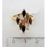 Кольцо мульти "ромб" (коралл, нефрит, опал, тигровый глаз, черный оникс) 