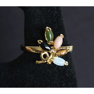 Кольцо мульти "вьюнок" (коралл, нефрит, опал, тигровый глаз, черный оникс)