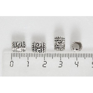 Бусины-трубочки с узором, металл, 8х6мм, отверстие 4мм