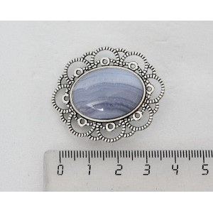 Брошь из агата голубого (сапфирин) "ромашка", овал 25х18мм