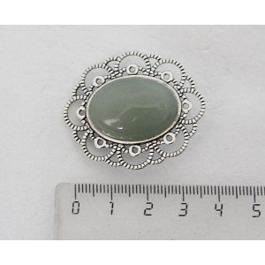 Брошь из авантюрина зеленого "ромашка", овал 25х18мм