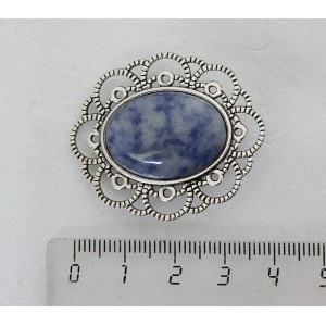Брошь из лазурита (бело-синий) "ромашка", овал 25х18мм