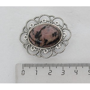 Брошь из родонита "ромашка", овал 25х18мм