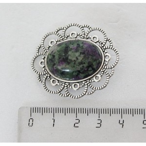 Брошь из цоизита "ромашка", овал 25х18мм