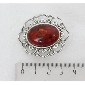 Брошь из янтаря (переплавленый) "ромашка", овал 25х18мм, цвет коньячный