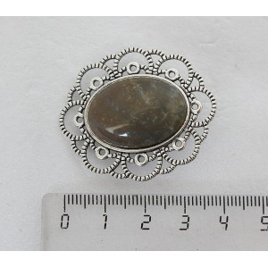 Брошь из яшмы зеленой "ромашка", овал 25х18мм