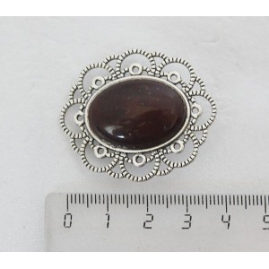 Брошь из яшмы красно-коричневой "ромашка", овал 25х18мм