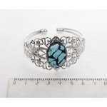 Браслет из бирюзы (натуральная, мозаика), овал 25х18мм, жесткая основа цвет ант.серебро