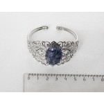 Браслет из лазурита (бело-синий), овал 25х18мм, жесткая основа цвет ант.серебро