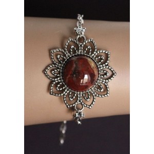 Браслет из яшмы красно-коричневой "цветок", круг 18мм, на цепочке