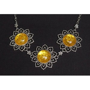 Колье из янтаря (переплавленый) "3 цветка" на цепочке, 48-50см, цвет желтый, круг 18мм