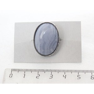 Кольцо c агатом голубым (сапфирин), овал 25х18мм, безразмерное (литая оправа)