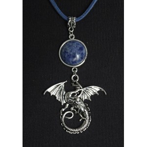 Кулон из лазурита (бело-синий) "дракон", круг 18мм