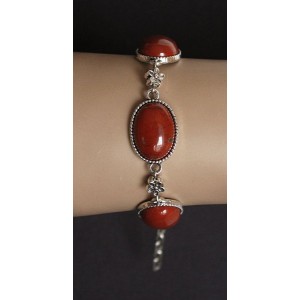 Браслет из яшмы красной, овалы 18х13мм, на цепочке