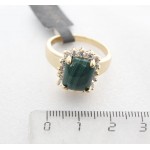 Кольцо с малахитом, прямоугольник в цирконах 10х7мм