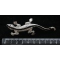 Брошь со стразами "ящерка с полоской", цвет черный+серебристый