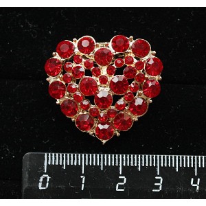 Зажим для платка "сердце", стразы, цвет красный