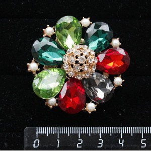 Зажим для платка "семицветик", стразы, цвет красный+зеленый+золотистый