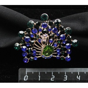 Кольцо для платка "павлин", стразы, цвет синий+зеленый+серебристый